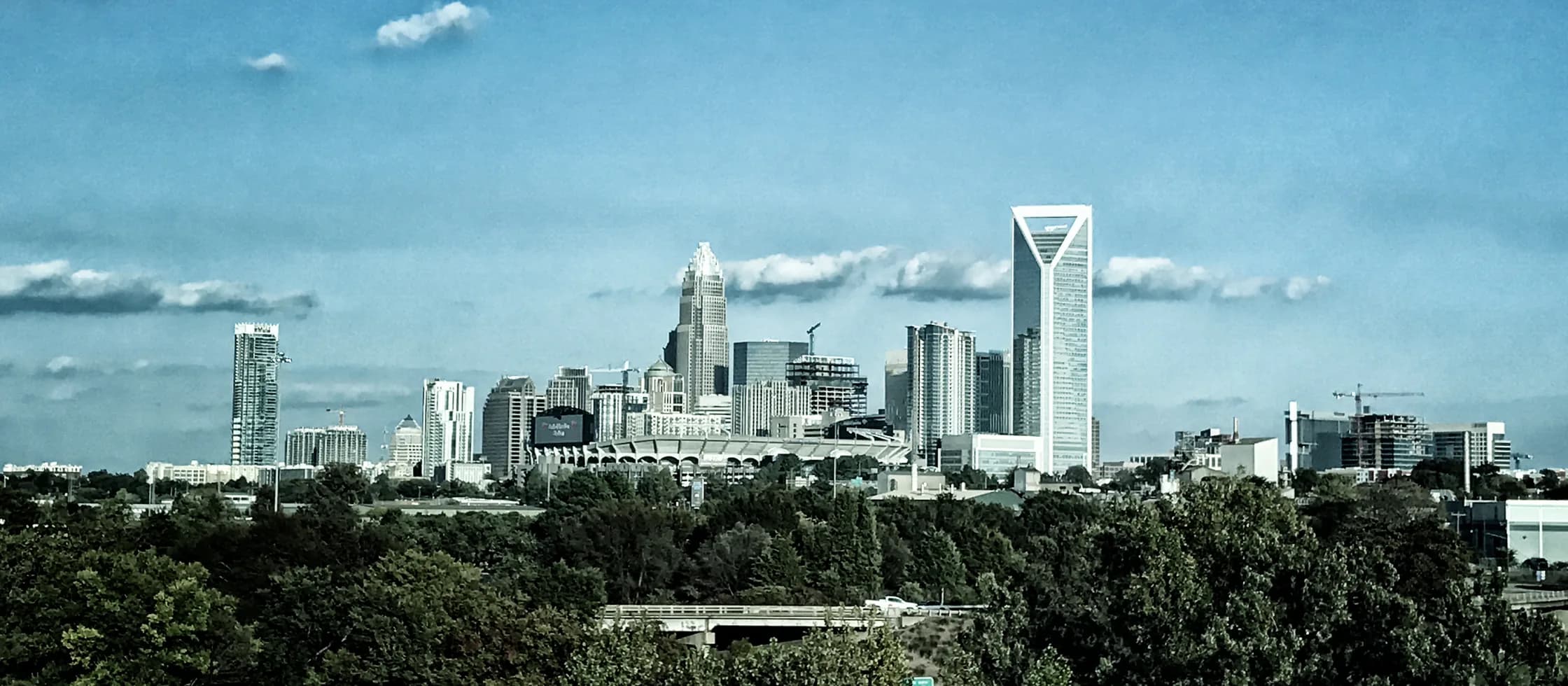 Photograph of Charlotte, North Carolina, United States: Charlotte skyline vintage filter 2016